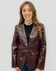 Giacca Donna Effetto Pelle Lucida con Revers