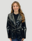 Giacca Donna Effetto Pelle Lucida con Revers