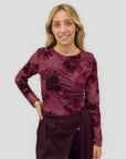 Maglia donna in tulle floreale arricciata