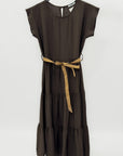 Abito Donna Midi con Cintura e Balze