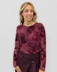 Maglia donna in tulle floreale arricciata