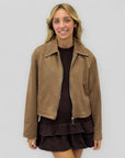 Giacca Donna Effetto Scamosciato con Borchie e Zip