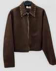 Giacca Donna Effetto Scamosciato con Borchie e Zip