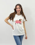 T-shirt con scritta "you are one hot dog" con bassotto