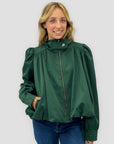 Giacca trench in cotone con zip e spalle arricciate