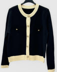 Cardigan Bicolore con Bottoni Gioiello - Chic