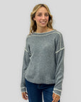Maglia donna girocollo con profili a contrasto