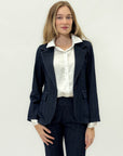 Blazer Donna Gessato Blu Elegante Monopetto