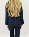 Blazer Donna Gessato Blu Elegante Monopetto