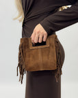Borsa mini in vera pelle scamosciata con frange – Made in Italy
