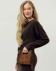 Borsa mini in vera pelle scamosciata con frange – Made in Italy