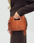 Borsa mini in vera pelle scamosciata con frange – Made in Italy