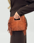 Borsa mini in vera pelle scamosciata con frange – Made in Italy
