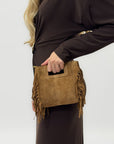Borsa mini in vera pelle scamosciata con frange – Made in Italy