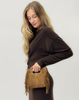 Borsa mini in vera pelle scamosciata con frange – Made in Italy