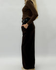 Pantaloni ampi in tessuto spigato con vita alta e linea elegante