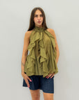 Canotta scollo halter con volant