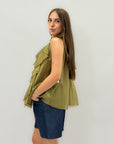 Canotta scollo halter con volant