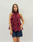Canotta scollo halter con volant