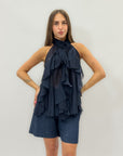 Canotta scollo halter con volant