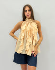 Canotta scollo halter con volant
