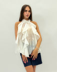 Canotta scollo halter con volant