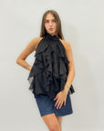 Canotta scollo halter con volant