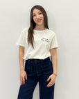 T-shirt in cotone con scritta "Oggi no domani nemmeno"