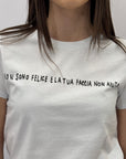 T-shirt in cotone petite con scritta "Io non sono felice"