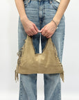 Borsa hobo in vera pelle scamosciata con frange - Made in Italy