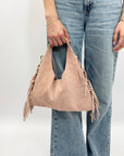 Borsa hobo in vera pelle scamosciata con frange - Made in Italy