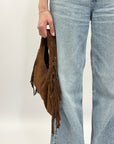 Borsa hobo in vera pelle scamosciata con frange - Made in Italy