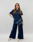 Completo denim maglia e pantalone