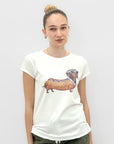 T-shirt Bianca in Cotone con Stampa Bassotto