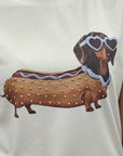 T-shirt Bianca in Cotone con Stampa Bassotto