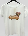 T-shirt Bianca in Cotone con Stampa Bassotto