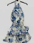 Abito Corto Floreale con Scollo Halter