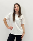 T-shirt in cotone con scritta "feeling glam!"