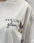 T-shirt in cotone con scritta "feeling glam!"