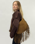 Borsa a spalla scamosciata con frange - stile boho chic