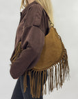 Borsa a spalla scamosciata con frange - stile boho chic