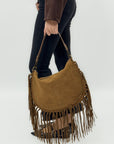 Borsa a spalla scamosciata con frange - stile boho chic