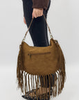 Borsa a spalla scamosciata con frange - stile boho chic