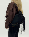 Borsa a spalla scamosciata con frange - stile boho chic