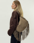 Borsa a spalla scamosciata con frange - stile boho chic