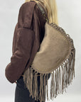 Borsa a spalla scamosciata con frange - stile boho chic