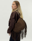 Borsa a spalla scamosciata con frange - stile boho chic