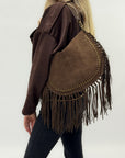 Borsa a spalla scamosciata con frange - stile boho chic