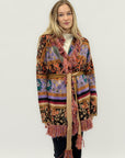 Cardigan fantasia etnica con frange e cintura – Stile boho chic