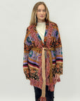 Cardigan fantasia etnica con frange e cintura – Stile boho chic